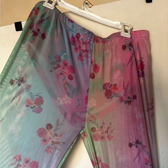 Sugar Thrillz Pastel Floral Mesh Bell Bottom Pants Fairycore Y2K - Picture 4 of 8